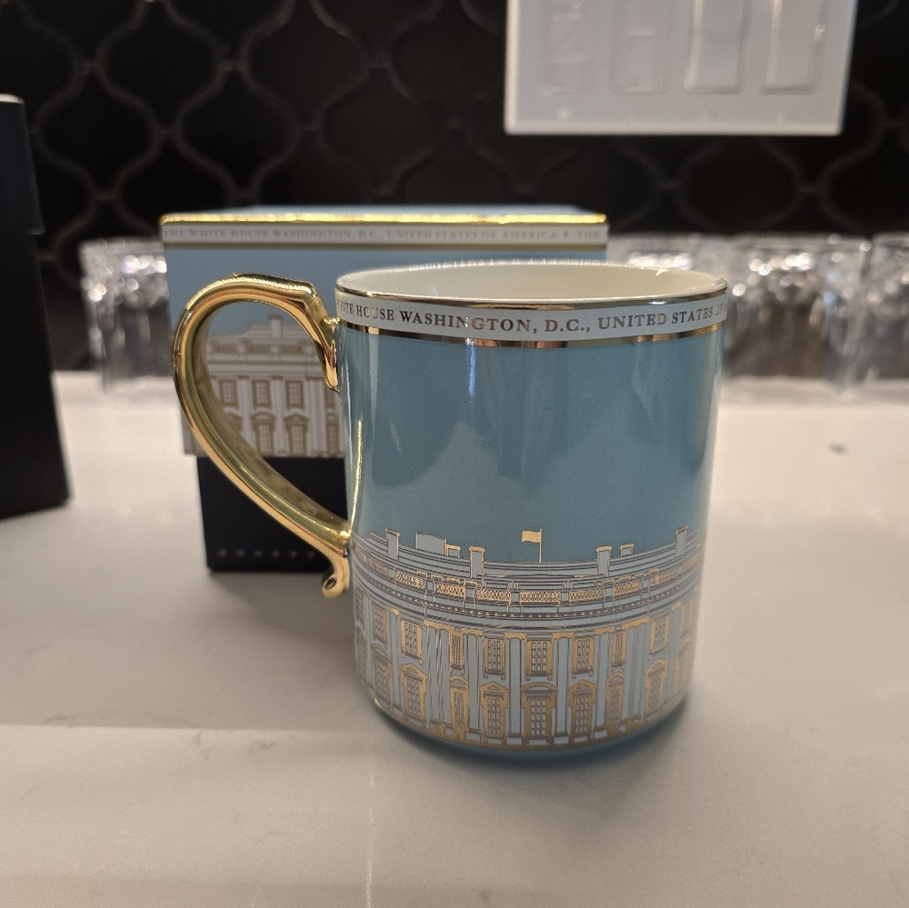 White House Elegant Blue and Gold Mug